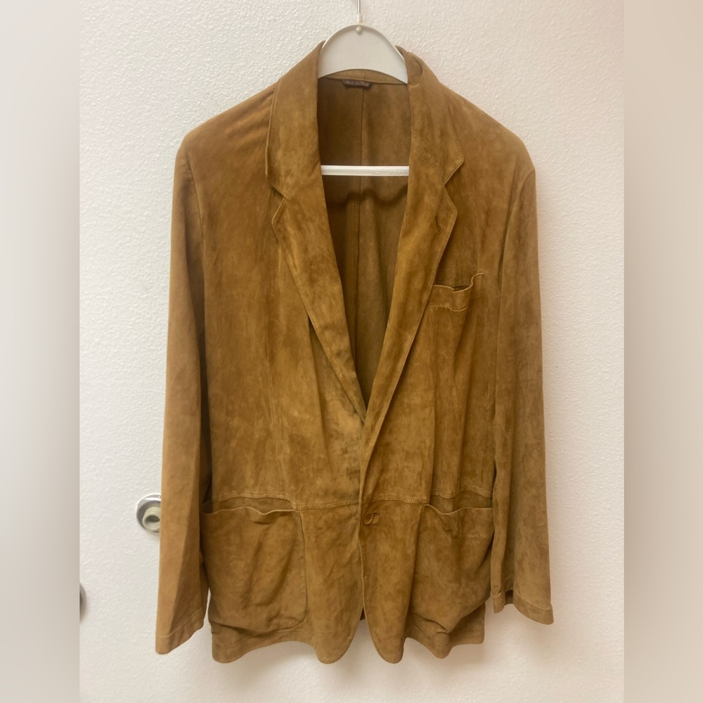 LA MATTA Cognac Men’s Soft Suede Jacket Made in Italy (44L)